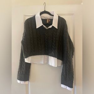 Pilcro - gray white collared sweater large